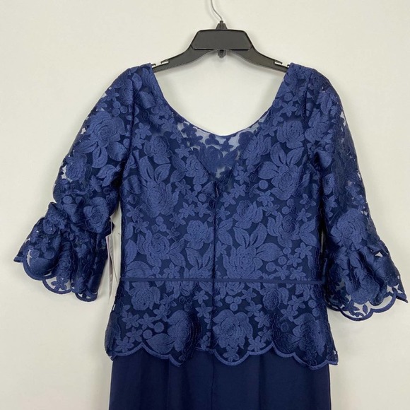 JS Collections Embroidered Mesh Peplum Gown - Picture 4 of 8